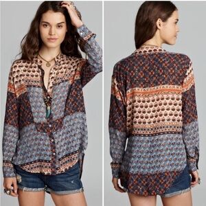 Free People  Caravan Patchwork Printed‎ Button Down Top